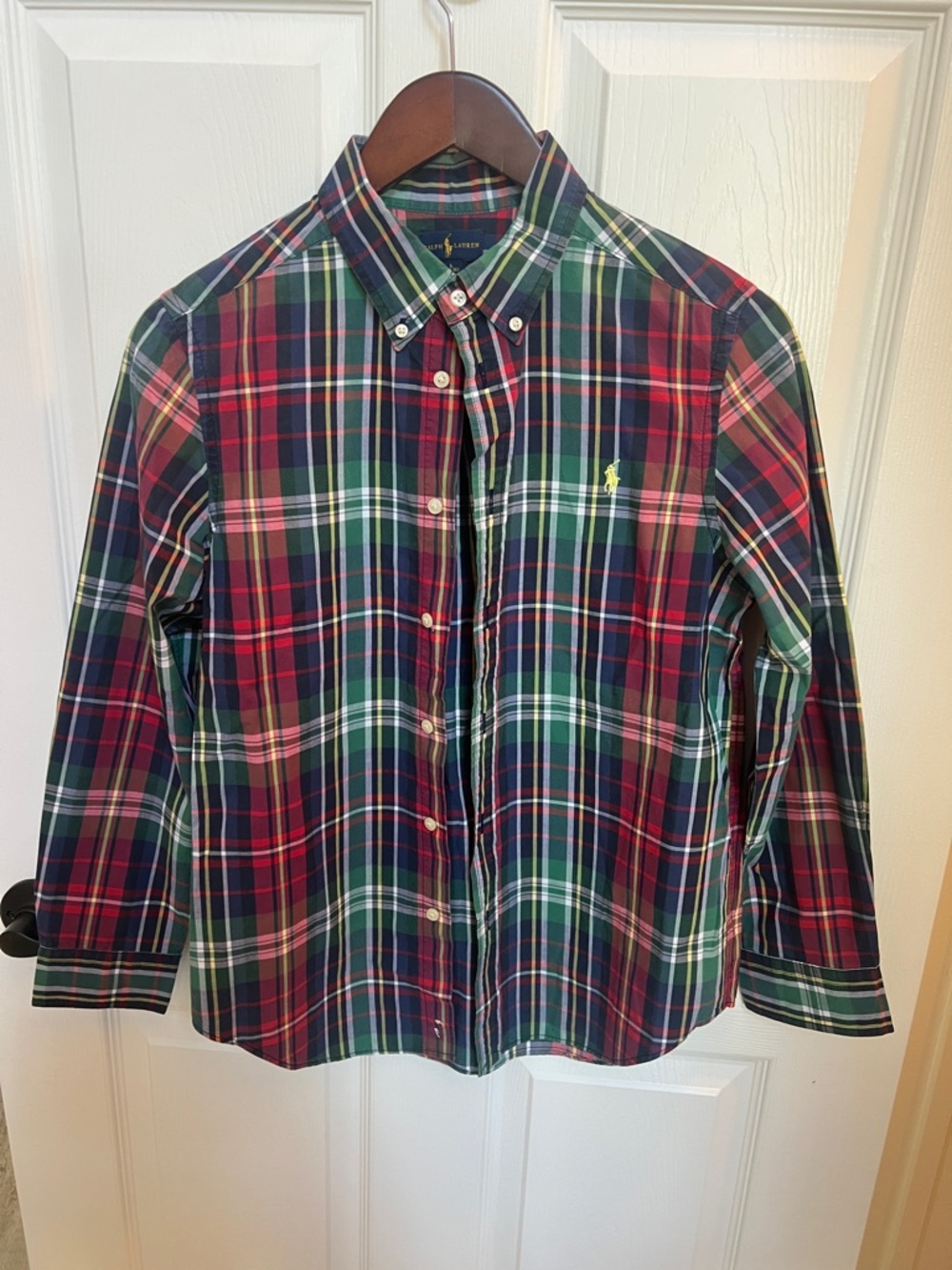 Ralph Lauren Classic Plaid 100% Cotton Button-Down Shirt w/Yellow Pony